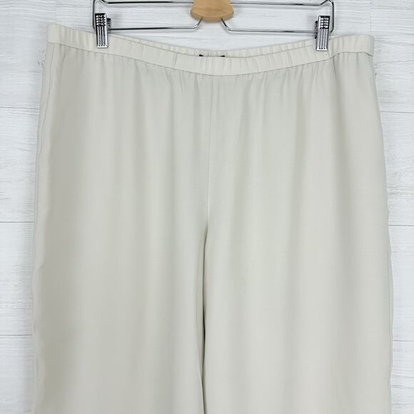 Eileen Fisher Size XL Silk Georgette Crepe Cropped Pants Wide Leg Pull On Bone - Picture 4 of 16